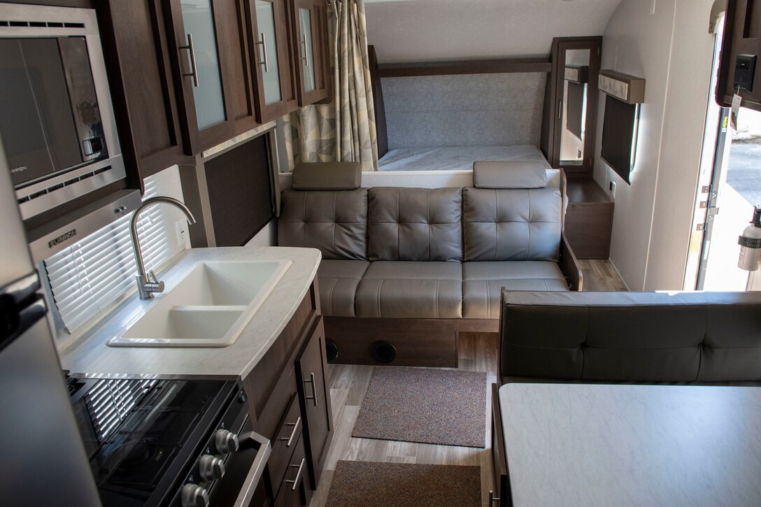 Outdoor Recreation displays a travel trailer at Seymour Johnson Air Force Base, North Carolina, May 13, 2021.