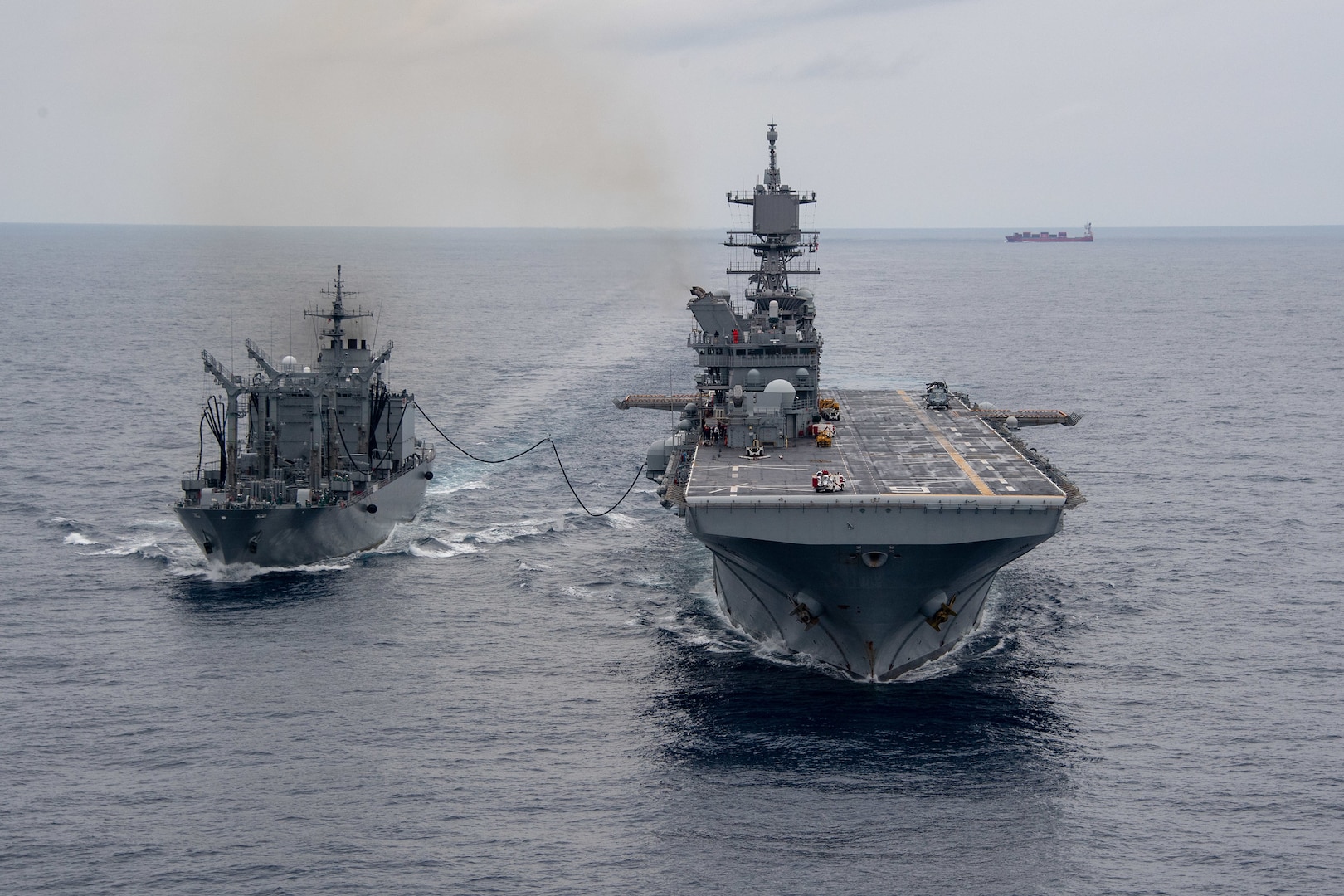 Japanese oiler resupplies USS America at sea