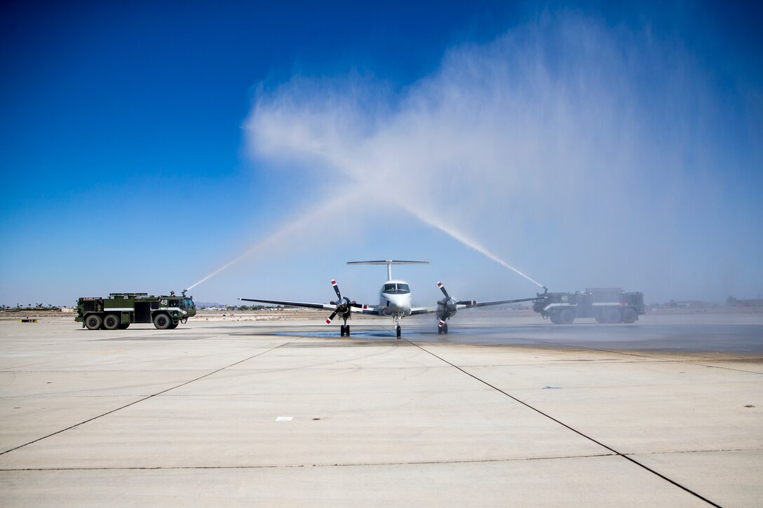 U.S. Marine Corps Lt. Col. Olgierd J. Weiss III completes his final flight during a retirement ceremony at Marine Corps Air Station Yuma, Ariz. May 21, 2021.