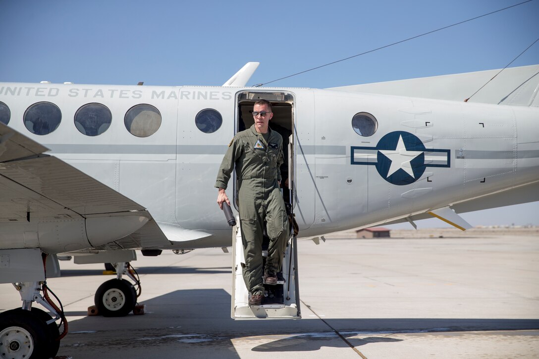 U.S. Marine Corps Lt. Col. Olgierd J. Weiss III completes his final flight during a retirement ceremony at Marine Corps Air Station Yuma, Ariz. May 21, 2021.