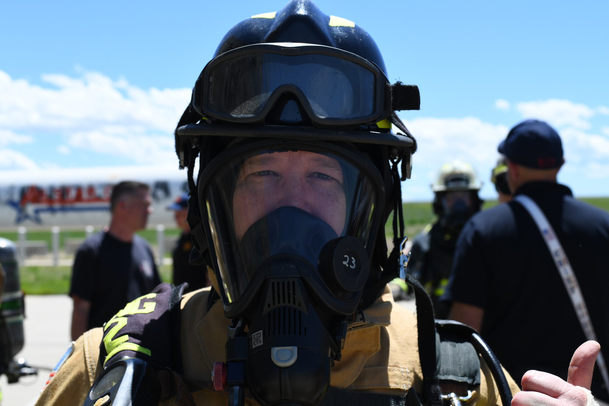 ¬¬¬¬¬¬¬¬¬¬¬¬¬¬¬¬¬¬Lt. Col. Kevin P. Campbell, 460th Mission Support Group commander, prepares for a fire exercise, May 25, 2021, on Buckley Air Force Base, Colo. The Buckley Fire Department showed Buckley Garrison leadership what their duties may entail with a simulated two-story fire exercise. (U.S. Space Force photo by Senior Airman Michael D. Mathews)