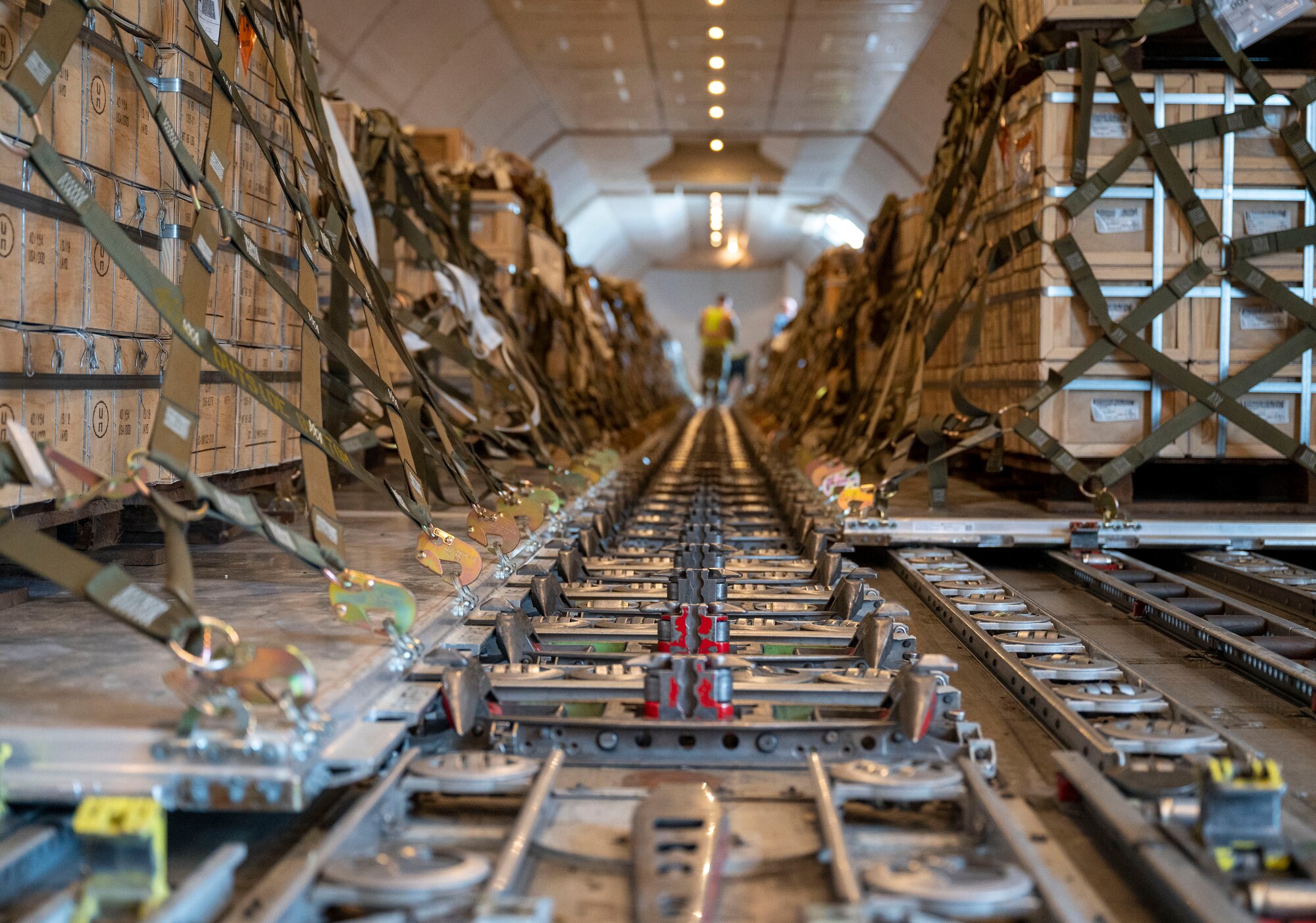 Cargo sits on an aircraft after being loaded by 436th Aerial Port Squadron Airmen in support of a security assistance mission between the U.S. and Ukraine at Dover Air Force Base, Delaware, May 24, 2021. The U.S. and Ukraine first initiated a partnership in 1993. Missions such as this demonstrate the U.S.’s commitment to Ukraine’s independence, sovereignty and territorial integrity. (U.S. Air Force photo by Airman 1st Class Cydney Lee)