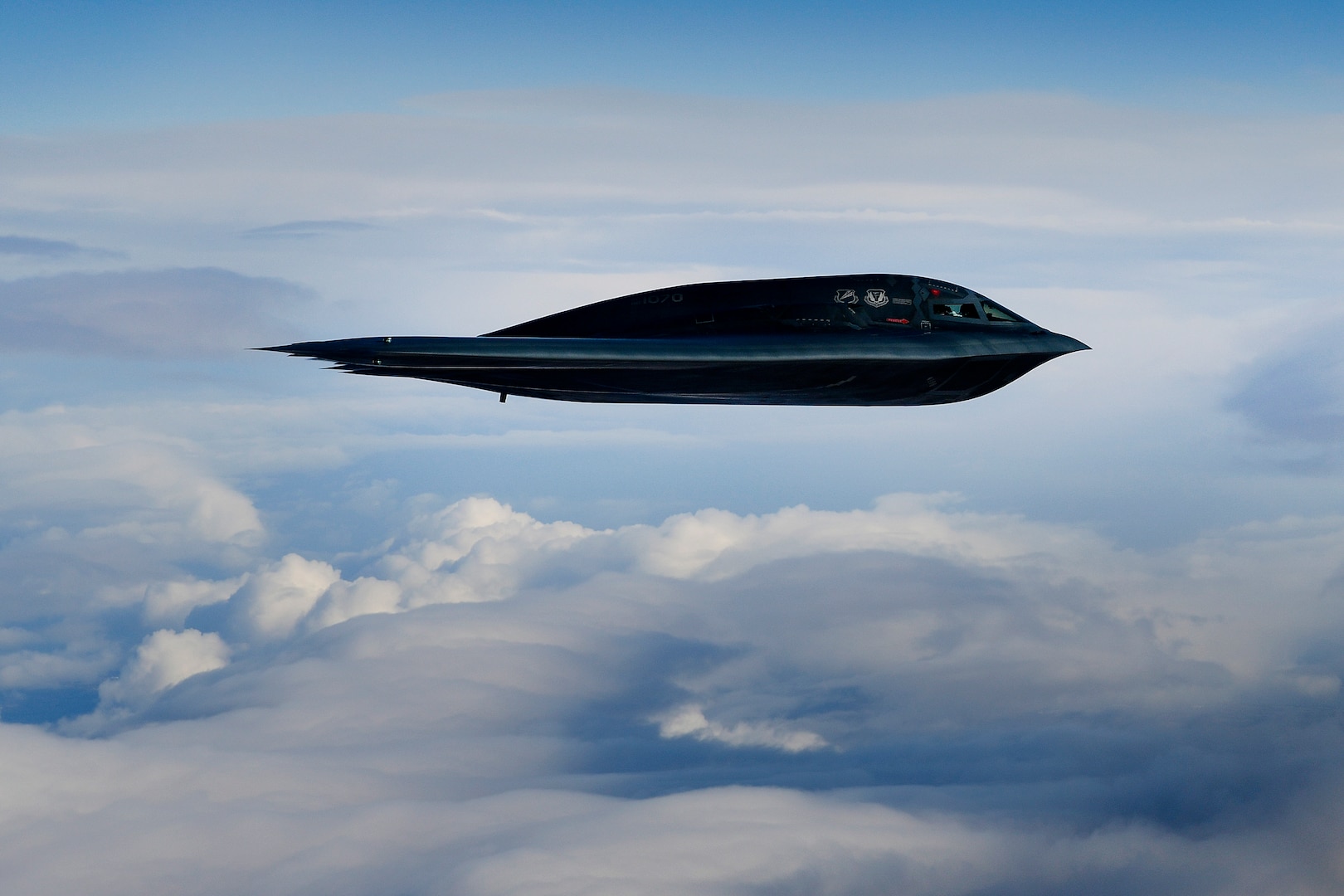 A B-2A Spirit bomber assigned to the 509th Bomb Wing conducts aerial operations in support of Bomber Task Force Europe 20-2 over the North Sea March 12, 2020. Bomber missions enable aircrews to maintain a high state of readiness and proficiency and validate U.S. global strike capability. (U.S. Air Force photo by Master Sgt. Matthew Plew)