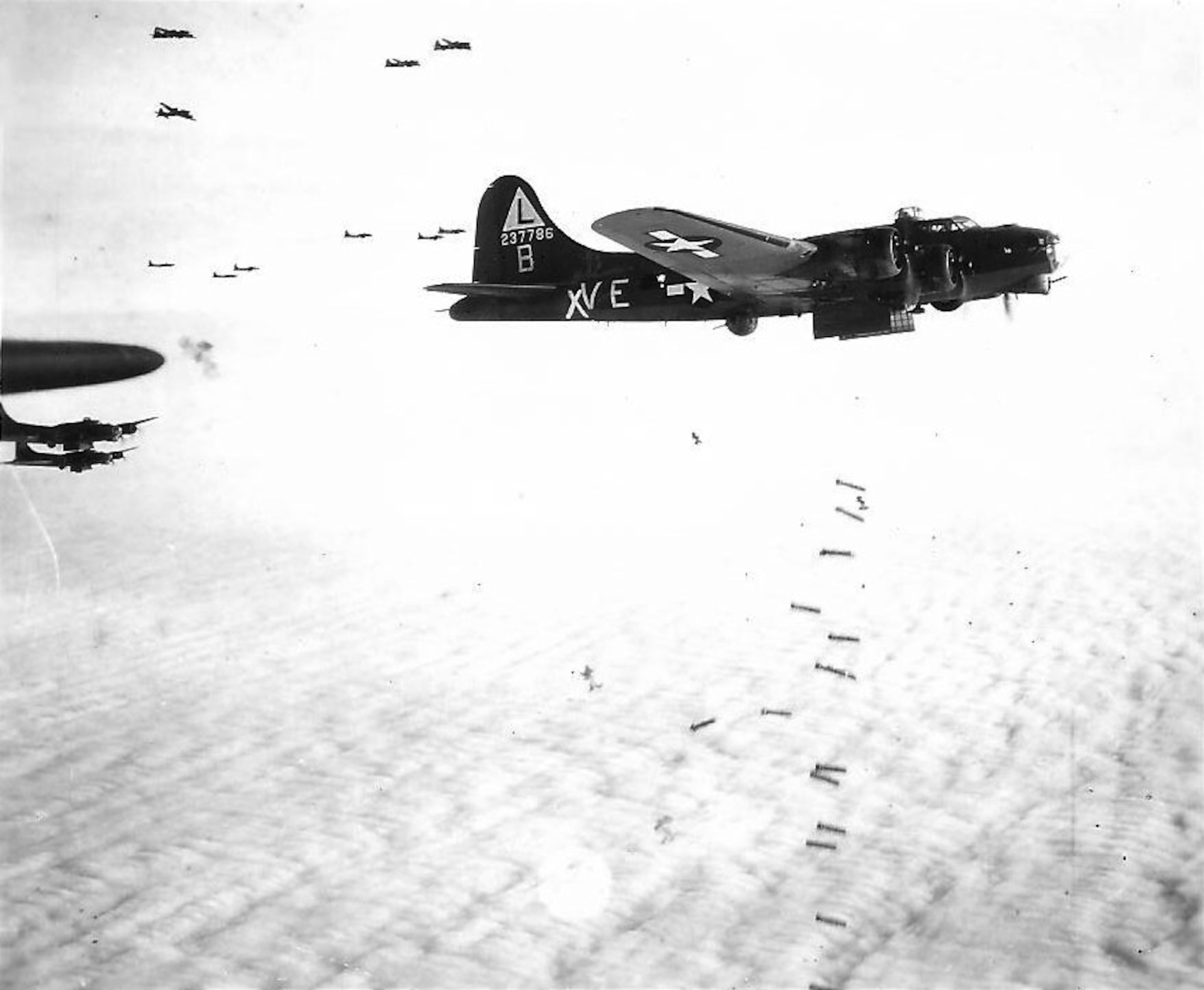 A B-17 Flying Fortress of the Army Air Forces during a bombing mission over western Europe. (Courtesy photo)