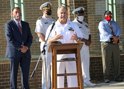 Internal Shop Manager Stephen “Pete” Sellers, a retired Submarine Qualifications Electronics Technician Chief Petty Officer (ETC (SS)) who served in the United States Navy for more than 18 years, shares his reason for celebrating and remembering the fallen during the annual Norfolk Naval Shipyard Memorial Day Fall-In for Colors May 26.