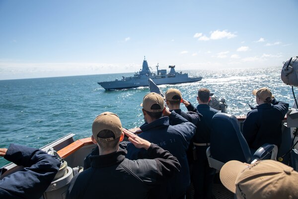 The Arleigh Burke-class guided-missile destroyer USS Roosevelt (DDG 80) and At-Sea Demo/Formidable Shield participating nation’s ships steam in formation, May 25, 2021. At-Sea Demo/Formidable Shield, conducted by Naval Striking and Support Forces NATO on behalf of U.S. Sixth Fleet, is a live-fire integrated air and missile defense (IAMD) exercise that improves Allied interoperability using NATO command and control reporting structures.