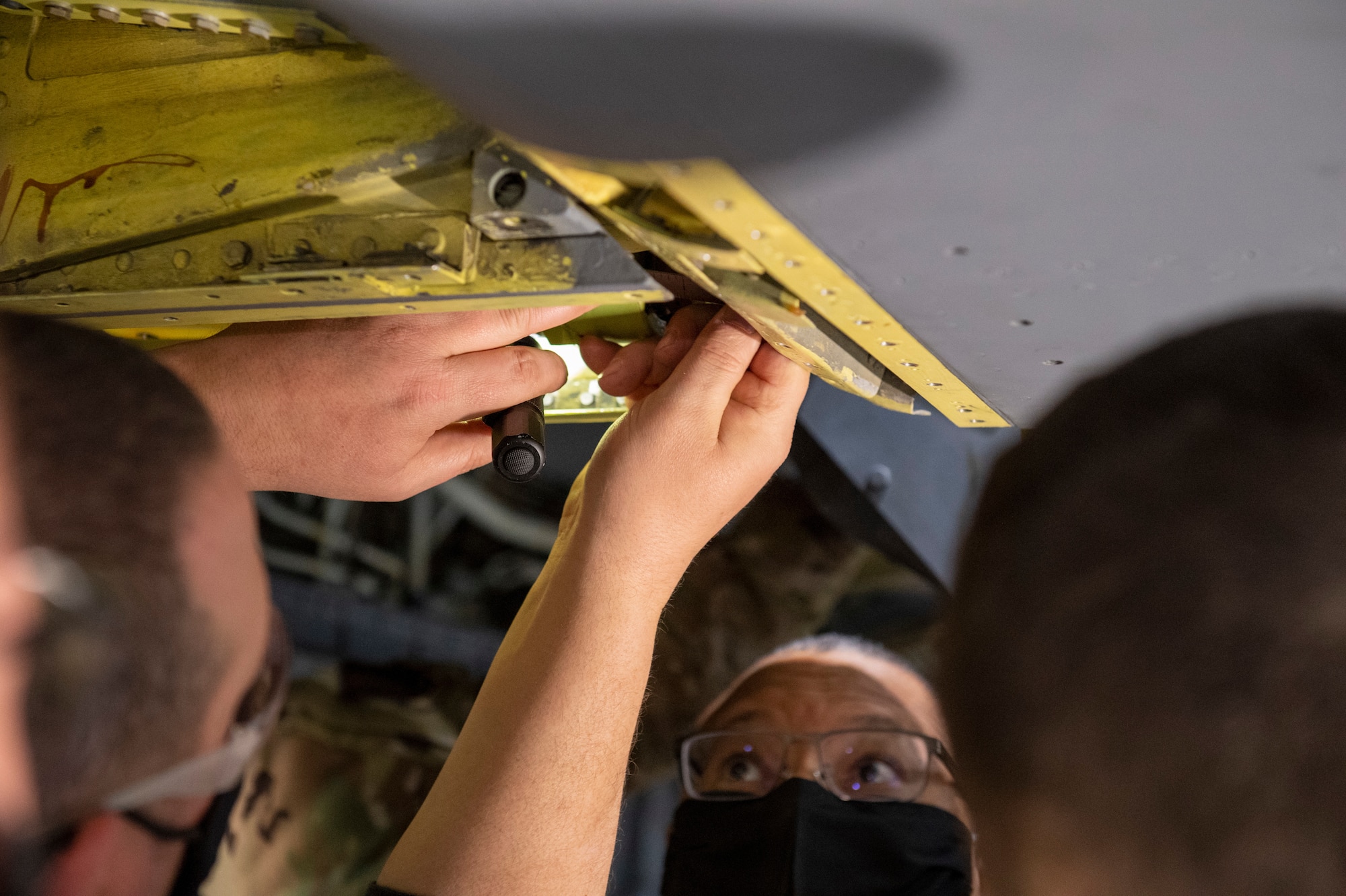 Airmen from the 101st and 134th Air Refueling Wing collaborated with Boeing Engineers on plans for alternative rigging procedures on the KC-135 Stratotanker on March 11, 2021 at the 101st ARW, Bangor, Maine.