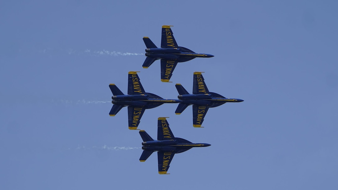 The Blue Angels perform as part of the U.S. Naval Academy Commissioning Week at the United States Naval Academy, Annapolis, Maryland, May 26, 2021. Parents, family members and guests of the First Class Midshipmen were invited to attend a series of events, in honor of the graduates. (U.S. Marine Corps photo by Sgt. Jason A. Kolela)
