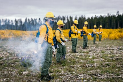 Soldiers from the Washington National Guard take part in wildland firefighter training with the Washington Department of Natural Resources at Joint Base Lewis-McChord May 25, 2021. The Washington National Guard has partnered with the DNR since 2013 to conduct annual wildland firefighter training.