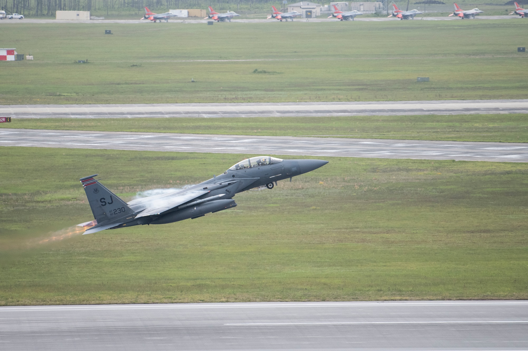 A U.S. Air Force F-15E Strike Eagle takes off