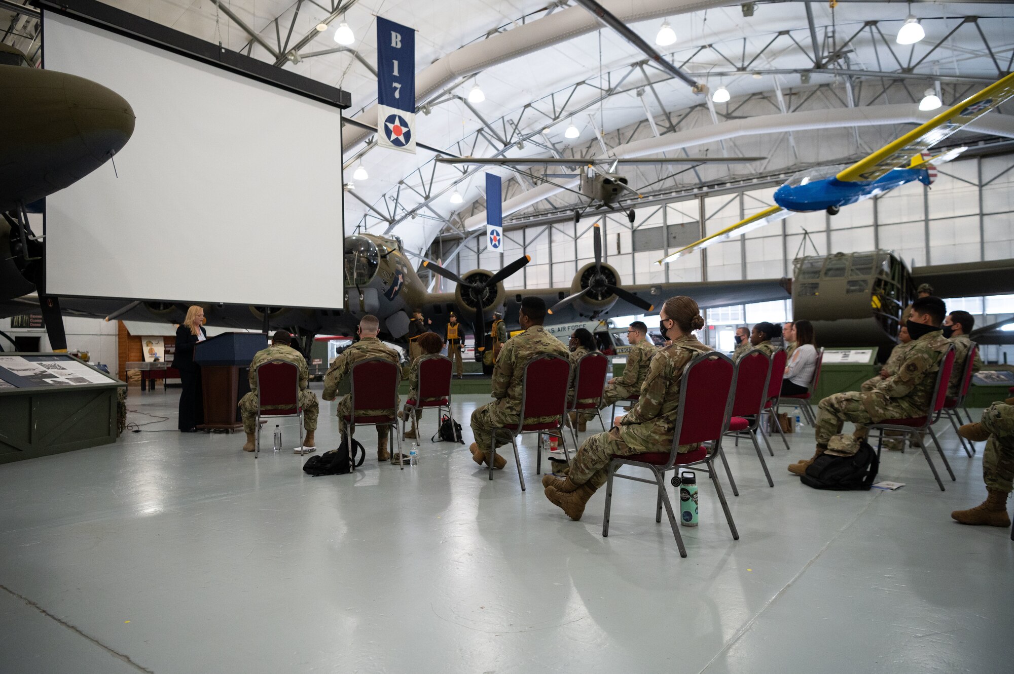 Jes DeShields, Ph.D., Crescent Leadership founder and principal consultant, speaks to Within Reach lecture series participants at the Air Mobility Command Museum on Dover Air Force Base, Delaware, May 25, 2021. DeShields encouraged participants to reflect on their past experiences and use them to focus on the path to success. (U.S. Air Force photo by Senior Airman Marco A. Gomez)