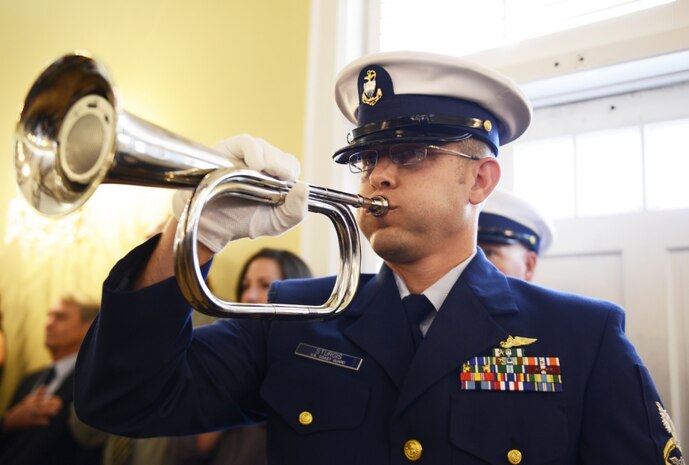 Coast Guard members from units surrounding Mobile, Alabama, come together at Radney Funeral Home in Mobile to honor John F. Crowley who passed away May 19 May 26, 2017. Crowley served over 30 years in the Coast Guard. (U.S. Coast Guard photo by Petty Officer 3rd Class Travis Magee/Released)