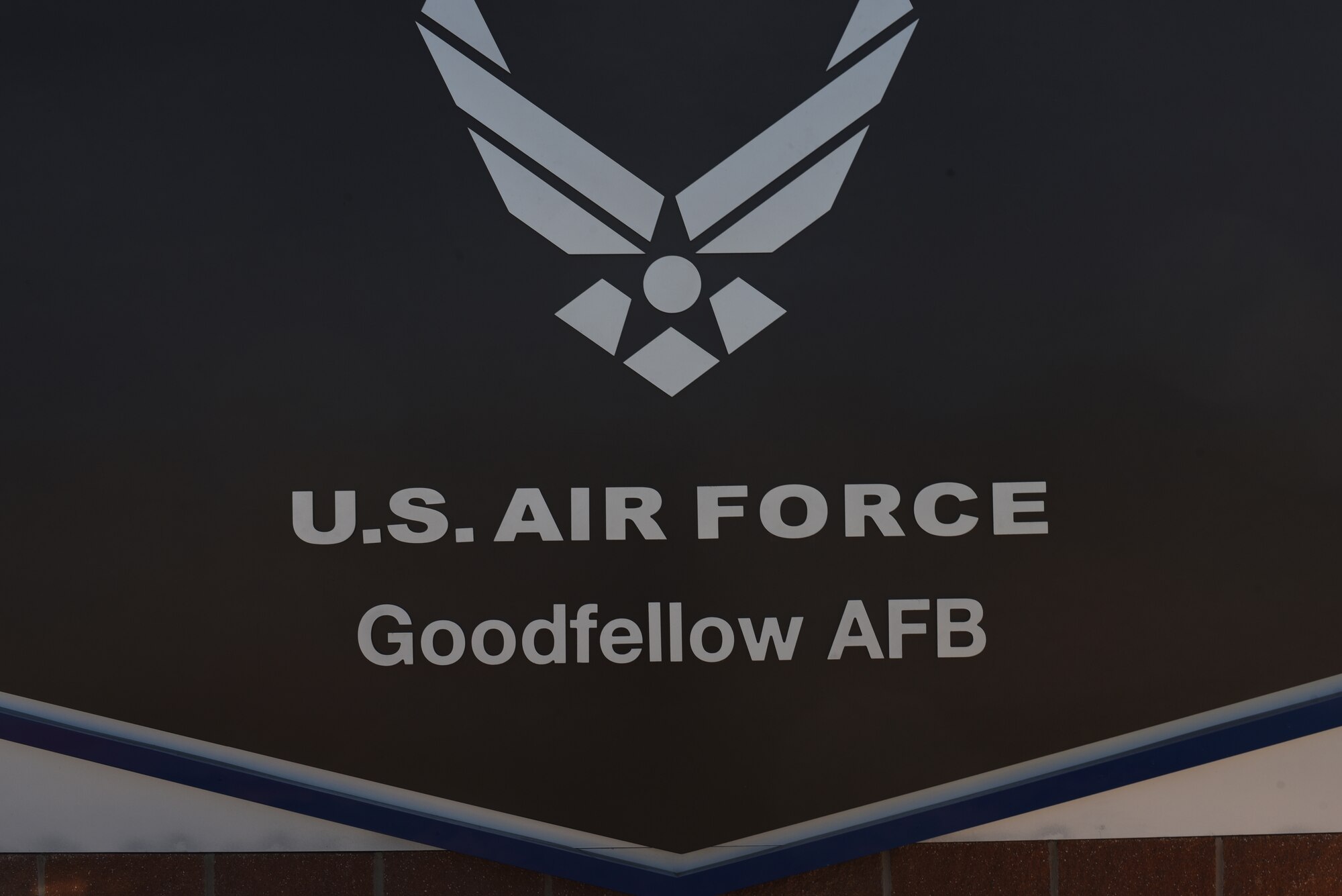 The new sign outside of the Jacobson Gate on Goodfellow Air Force Base, Texas, May 20, 2021. The new signs were completed on May 27, 2021. (U.S. Air Force photo by Senior Airman Abbey Rieves)