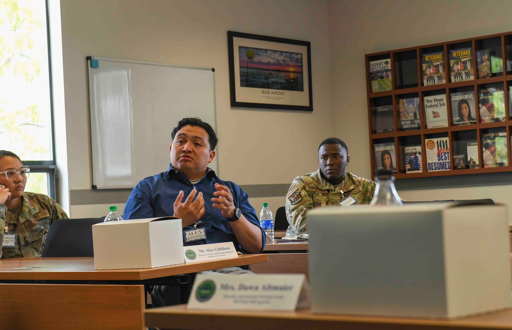 Alex Gibilisco, Spokane City Council equity and inclusion initiative manager, speaks to a diversity and inclusion group during the Airmen and Family Quality of Life Summit on Fairchild Air Force Base, Washington, May 25, 2021. Having conversations like these to initiate change ensures the community and Airmen are given the best access to resources possible, improving everyone’s quality of life. (U.S. Air Force photo by Airman 1st Class Kiaundra Miller)