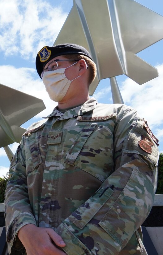 Senior Airman Joshua Zimmerman, 647th Security Forces Squadron patrolman, issues tickets and investigates on-base incidents to protect 93,000 personnel assigned to Joint Base Pearl Harbor-Hickam, Hawaii, May 12, 2021. The 647th SFS ensures the safety of people, property, and resources on the joint installation. (U.S. Air Force photo by Tech. Sgt. Nicholas Brown)