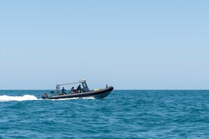 210524-N-KC128-0294 HANNOUSH, Lebanon (May 24, 2021) – Members of the Lebanese Armed Forces deploy an underwater roving vehicle into the water during a mine-searching demonstration with Sailors assigned to Commander, Task Force 52 as part of exercise Resolute Union 21 in the Mediterranean Sea, May 24. Resolute Union 21 is an annual, bilateral explosive ordnance disposal and maritime security exercise between U.S. 5th Fleet and Lebanese Armed Forces to enhance mutual capabilities and interoperability. (U.S. Navy photo by Mass Communication Specialist 1st Class Daniel Hinton)