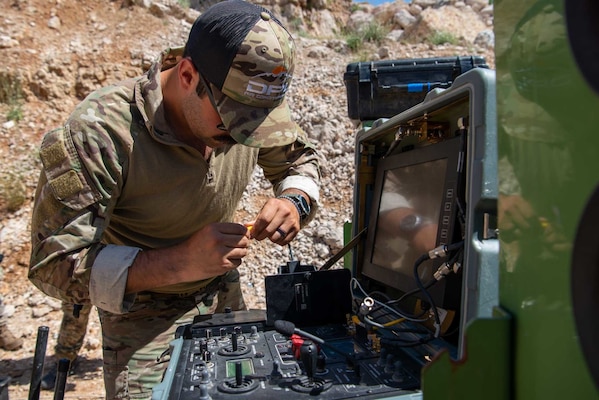 U.S. Navy and Lebanese Armed Forces explosive ordnance disposal technicians conduct a subject matter expert exchange during exercise Resolute Union 21 in Wata El Jaouz, Lebanon.