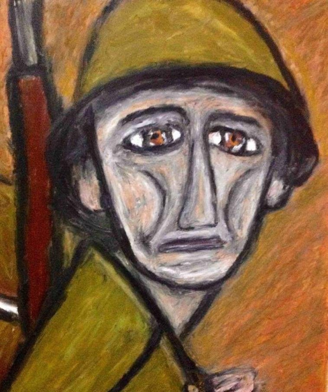 Illustration of a person in military uniform grieving.