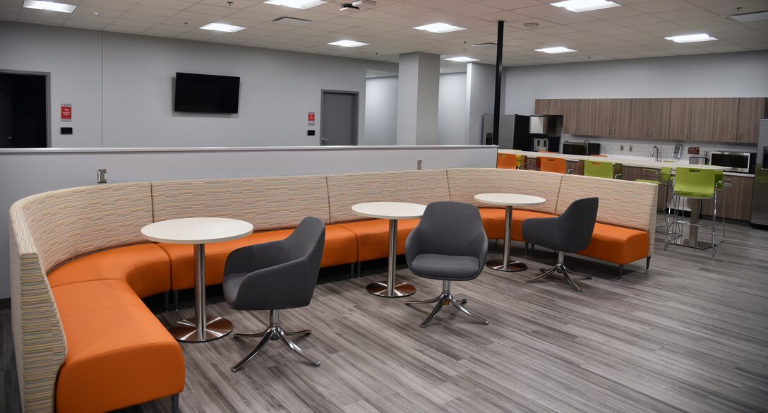 The USACE Learning Center's new facility on Redstone Arsenal in Huntsville, Ala., offers an array of updated amenities for students and instructors, including a dining area, concessions, and snack bar.