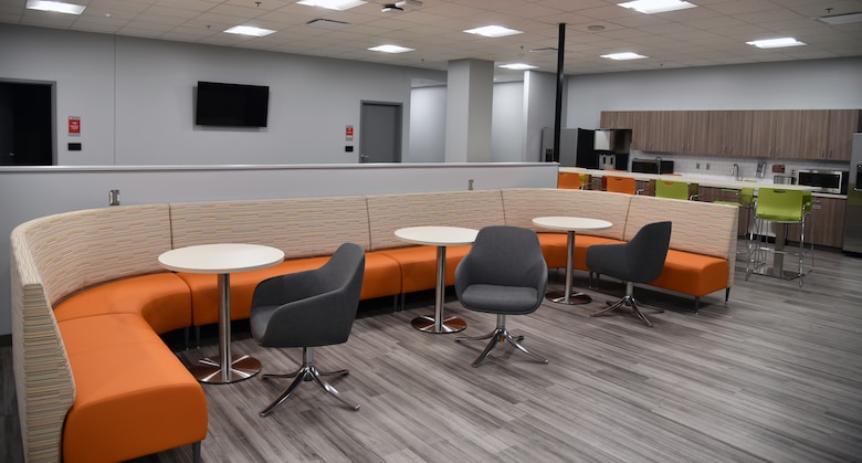 The USACE Learning Center's new facility on Redstone Arsenal in Huntsville, Ala., offers an array of updated amenities for students and instructors, including a dining area, concessions, and snack bar.