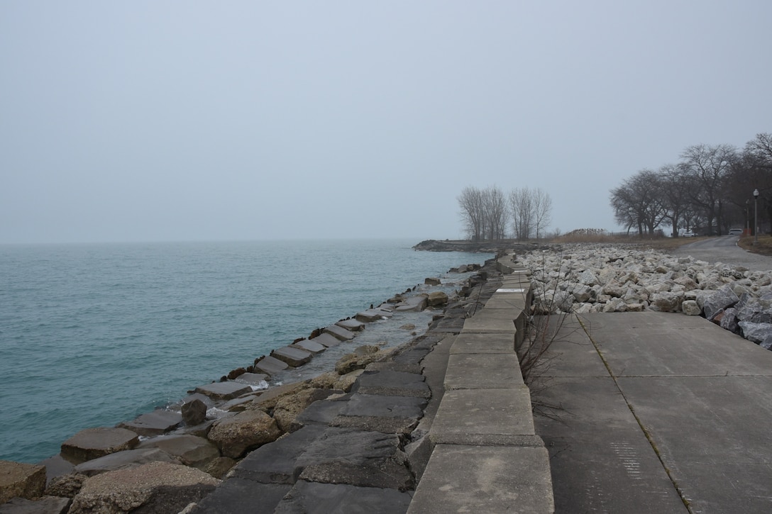 Repairs to the damaged Chicago Shoreline at Morgan Shoal are seen here March 17, 2021. Under the President’s Budget for Fiscal Year 2022 the U.S. Army Corps of Engineers Chicago District will receive $500,000 for the Chicago Shoreline General Reevaluation Report, which will determine if a new federal shoreline project is justified by reevaluating portions of the shoreline. For the region, USACE will receive an additional $500,000 for the Great Lakes Coastal Resiliency Study to identify vulnerable coastal areas and recommend actions to adapt to future hydrologic uncertainty. (U.S. Army photo by Patrick Bray/Released)