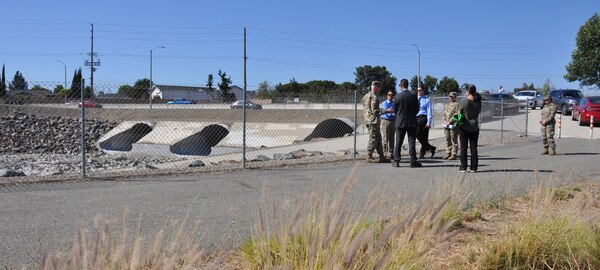 U.S. Army Corps of Engineers South Pacific Division commander Brig. Gen. Paul Owen is briefed at Whittier Narrows Dam, May 26.