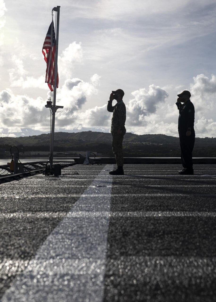 USS Tulsa Observes Colors