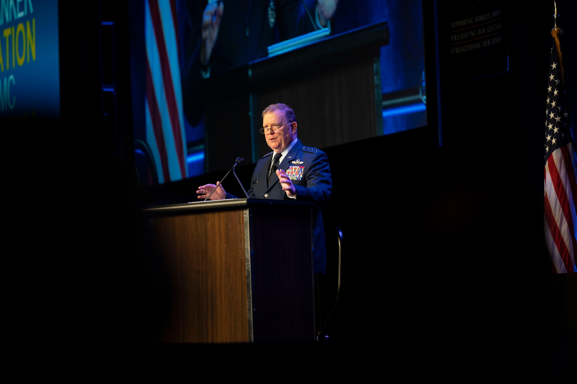 Photo of Lt. Gen. Richard Scobee, chief of the Air Force Reserve and commander of the Air Force Reserve Command, delivering a keynote speech at the 53rd Airlift/Tanker Association Annual Convention, Symposium and Technology Exposition on Oct. 30, in Orlando, Florida.