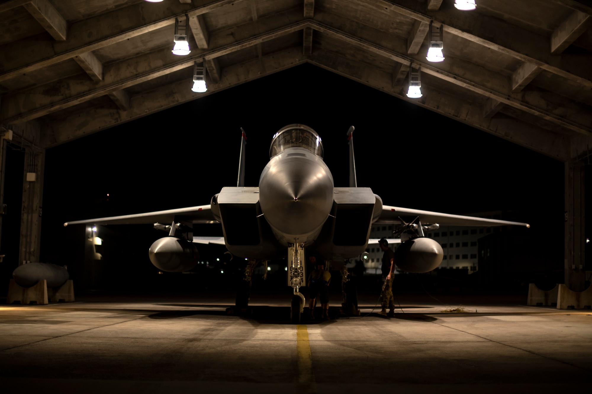 A U.S. Air Force F-15C Eagle assigned to the 44th Fighter Squadron sits on the flightline after returning from a training sortie in support of Exercise Southern Beach at Kadena Air Base, Japan, Oct. 28, 2021. Southern Beach is a continual effort to enhance interoperability between U.S. Forces and host nation partners. (U.S. Air Force photo by Senior Airman Jessi Monte)