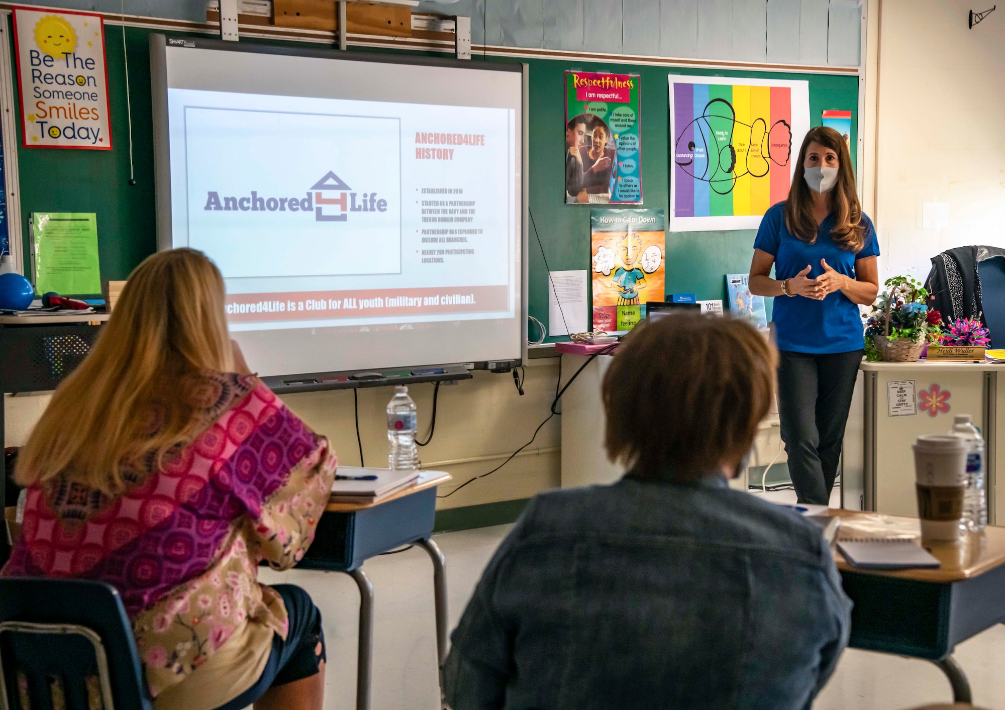 Tami Patton, Anchored4Life learning consultant, provides resiliency training to Welch Elementary School faculty Oct. 19, 2021, on Dover Air Force Base, Delaware. The training program produces a peer led leadership and resilience club that offers positive support, encouragement and life skills through events such as tours, kits, activity groups and service projects. (U.S. Air Force photo by Senior Airman Stephani Barge)