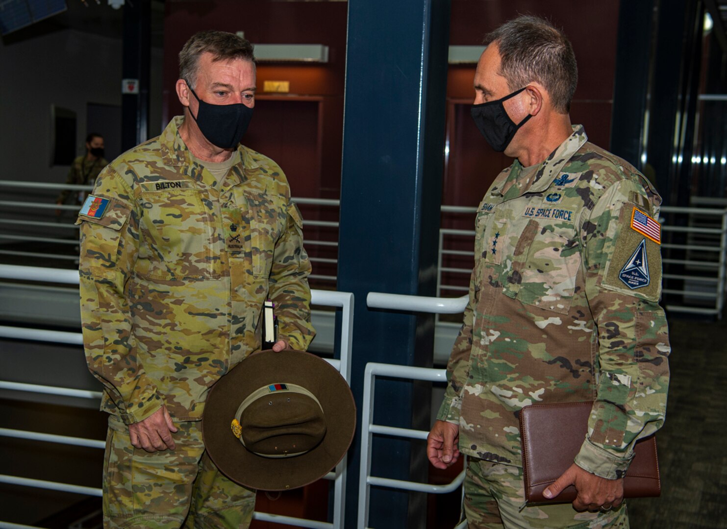 U.S. Space Force and Australian Army generals meet at USSPACECOM headquarters.