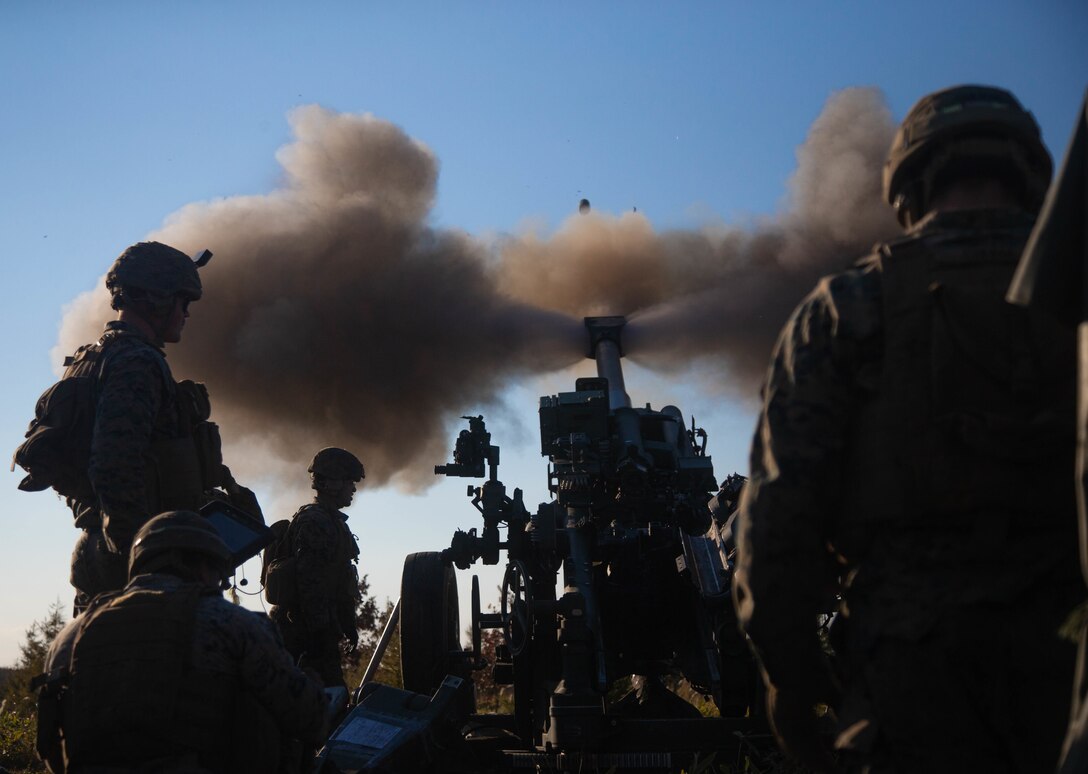 U.S. Marines assigned to 3d Battalion, 12th Marines, 3d Marine Division, fire an M777A2 155mm Howitzer during Artillery Relocation Training Program 21.3 at Yausubetsu Maneuver Area, Hokkaido, Japan, Oct. 24, 2021. ARTP is an exercise held to strengthen the defense of Japan and the U.S.-Japan Alliance as the cornerstone of peace and security in the Indo-Pacific region. This iteration of ARTP focused on operating as a small, distributed force, capable of delivering long range precision fires with lethal effects from multiple survivable locations. (U.S. Marine Corps photo by Lance Cpl. Lorenzo Ducato)