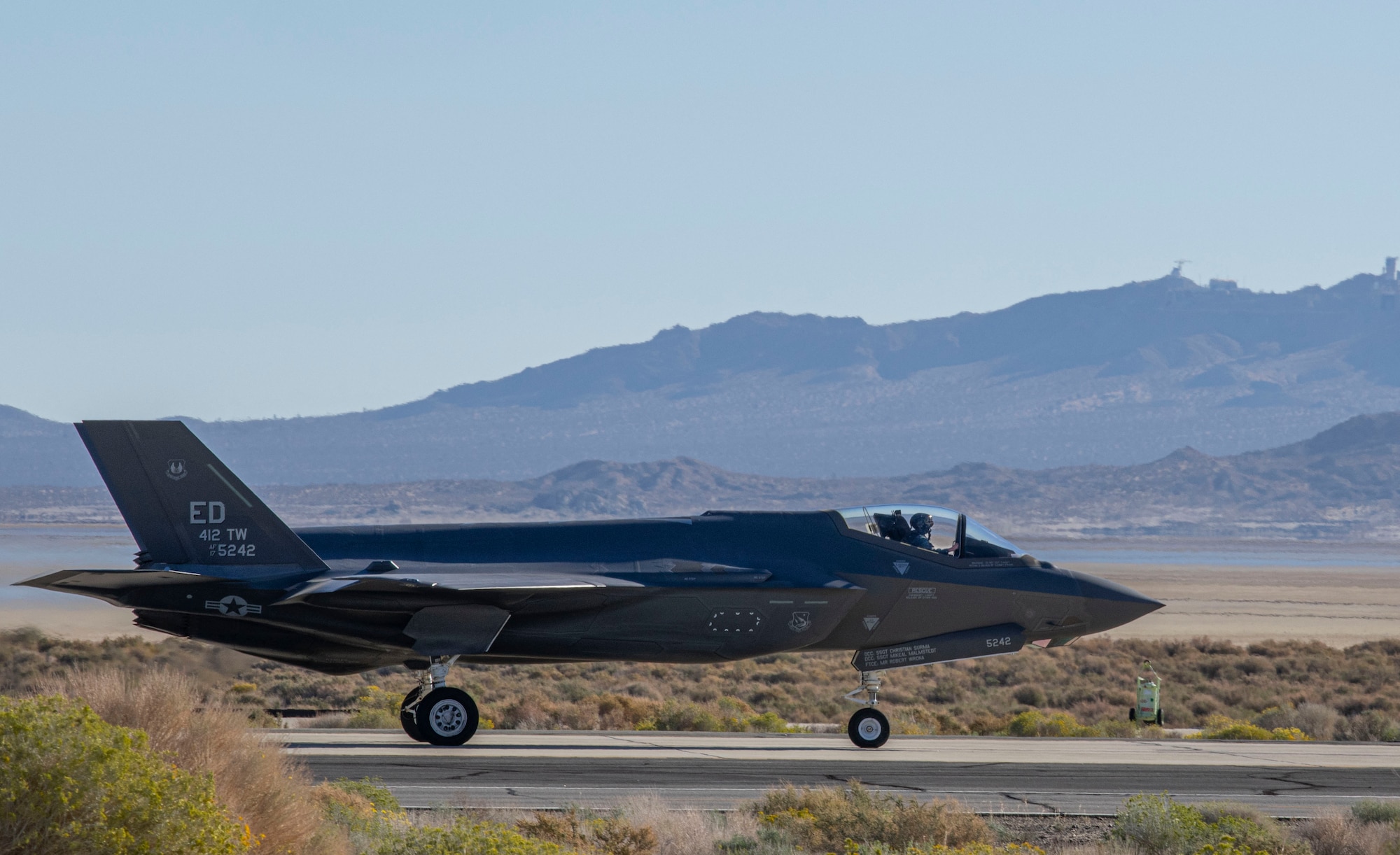 An F-35 Lightning II from the 461st Flight Test Squadron taxis down the flight line in preparation for Orange Flag 21-3 at Edwards Air Force Base, Calif., Oct. 26, 2021