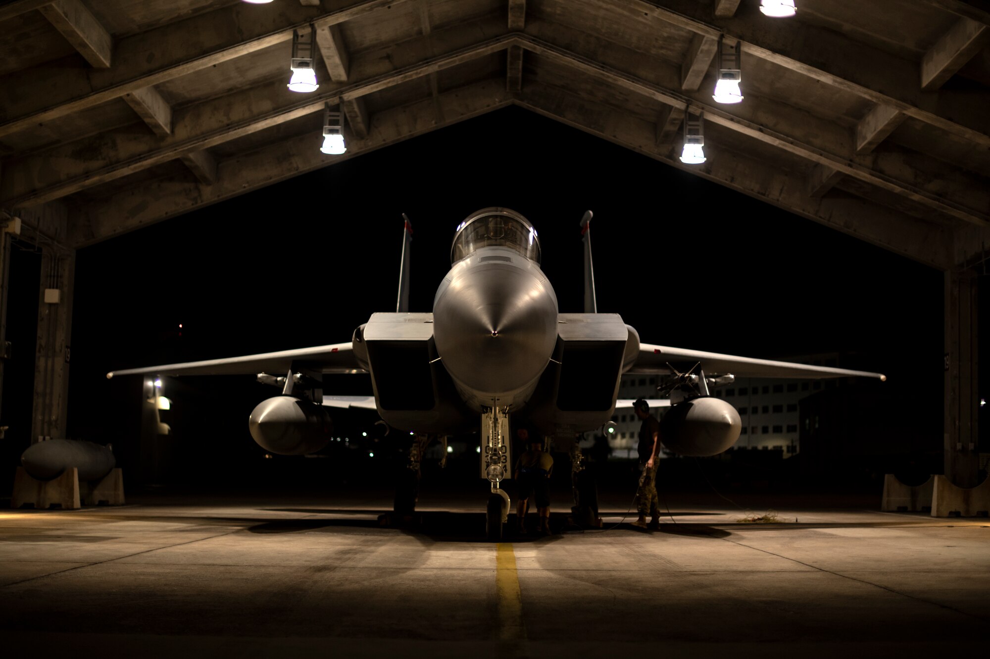 A U.S. Air Force F-15C Eagle assigned to the 44th Fighter Squadron sits on the flightline after returning from a training sortie in support of Exercise Southern Beach at Kadena Air Base, Japan, Oct. 28, 2021. Southern Beach is a continual effort to enhance interoperability between U.S. Forces and host nation partners. (U.S. Air Force photo by Senior Airman Jessi Monte)