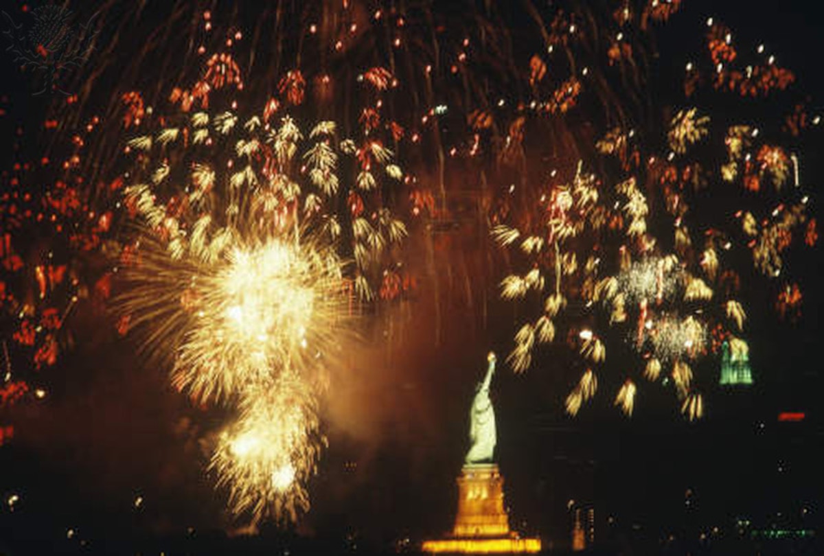 Statue of Liberty and Fireworks