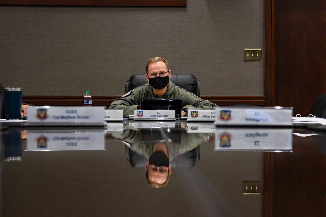 Photo: Lt. Gen. Russell L. Mack, deputy commander of Air Combat Command, is briefed by ACC Spark Tank 2022