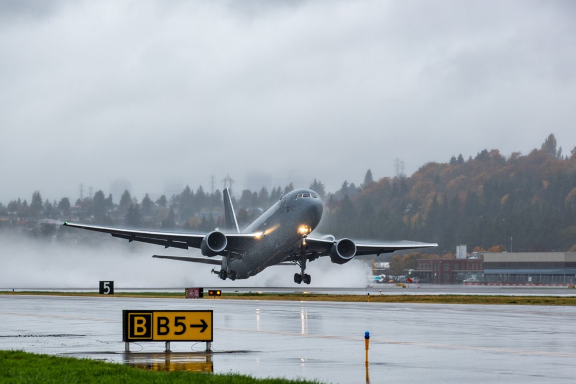 A KC-46A Pegasus departs to join the Japan Air Self-Defense Force fleet at Miho Air Base, Japan, Oct. 28, 2021 in Seattle, Washington. The KC-46 was delivered by a 344th Air Refueling Squadron aircrew from McConnell Air Force Base, Kansas. The flight marked the first international delivery of the KC-46. (Courtesy Photo)