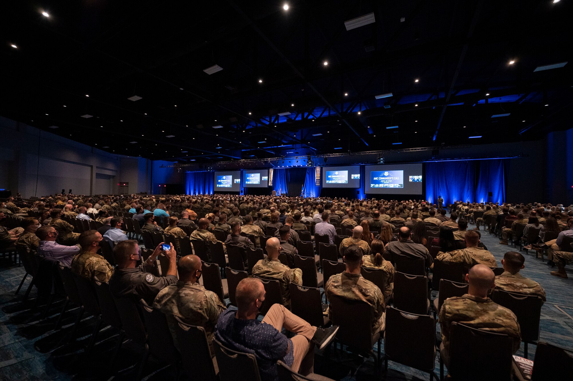 U.S. Air Force airmen attend Air Mobility Command commander Gen. Mike Minihan’s keynote speech during the 53rd Airlift/Tanker Association Convention in Orlando, Florida, Oct. 28th, 2021.