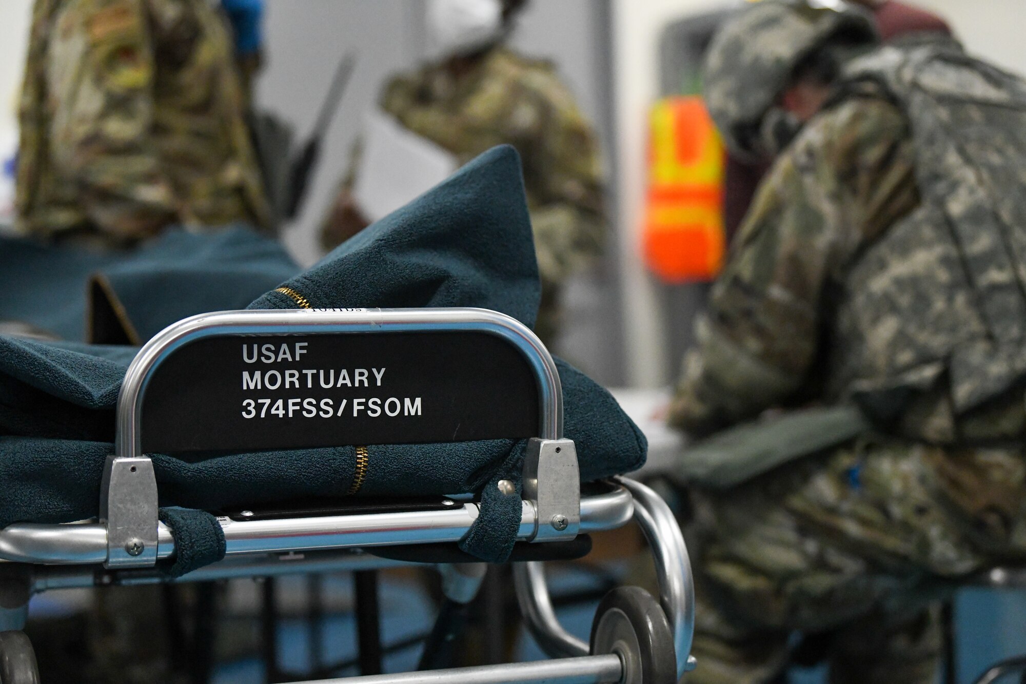 A gurney from the 374th Force Support Squadron’s Mortuary Affairs stands ready for practice