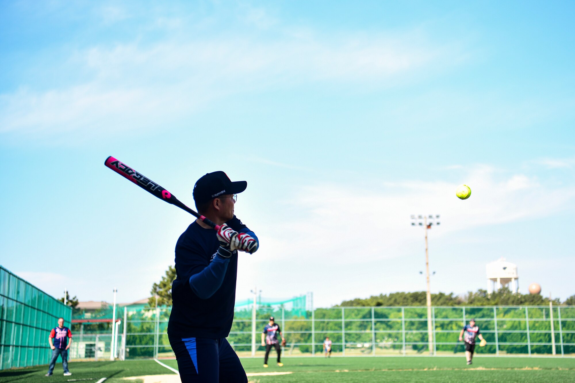 A ROK Airman playing baseball.