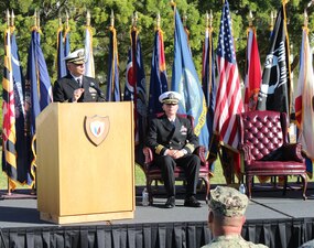 Commander of Naval Facilities Engineering Systems Command and 45th Chief of Civil Engineers, Rear Adm. John W. Korka, addresses Basic Class 271 at the Naval Civil Engineer Corps (CEC) Officers School graduation ceremony.  The 15-week-long CEC Basic Qualification Course covers a wide range of topics, including leadership, professional development, public works, construction technology, contracting, expeditionary construction, and combat operations.