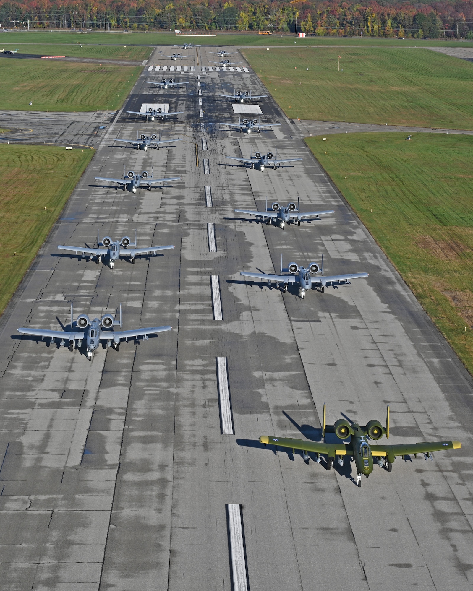 16 A-10C Thunderbolt II aircraft assigned to the 175th Wing, Maryland Air National Guard, conducted a mission generation exercise and an “elephant walk” at Warfield Air National Guard Base at Martin State Airport, Middle River, Md., November 3, 2021. The mission generation exercise highlighted the agility and rapid mobility of the MDANG's airpower, demonstrating their ability to launch combat-ready A-10s that are deployable for no-notice contingency operations. The 175th Wing trains to maintain lethal and combat-ready forces, prepared to deter or defeat any adversary who threatens U.S. or NATO interests.