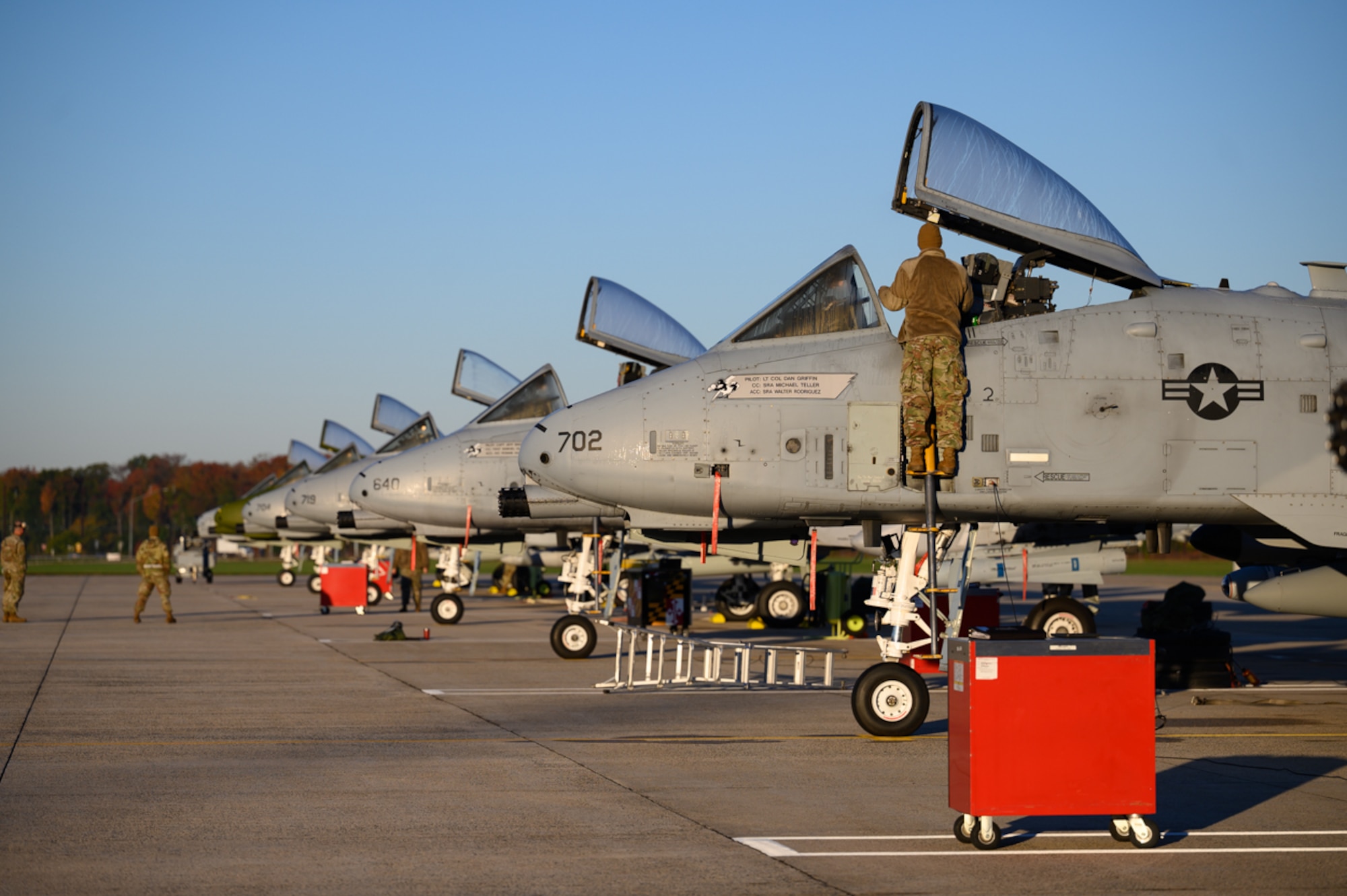 16 A-10C Thunderbolt II aircraft assigned to the 175th Wing, Maryland Air National Guard, conduct a mission generation exercise and an “elephant walk” at Warfield Air National Guard Base at Martin State Airport, Middle River, Md., November 3, 2021. The mission generation exercise highlighted the agility and rapid mobility of the MDANG's airpower, demonstrating their ability to launch combat-ready A-10s that are deployable for no-notice contingency operations. The 175th Wing trains to maintain lethal and combat-ready forces, prepared to deter or defeat any adversary who threatens U.S. or NATO interests.