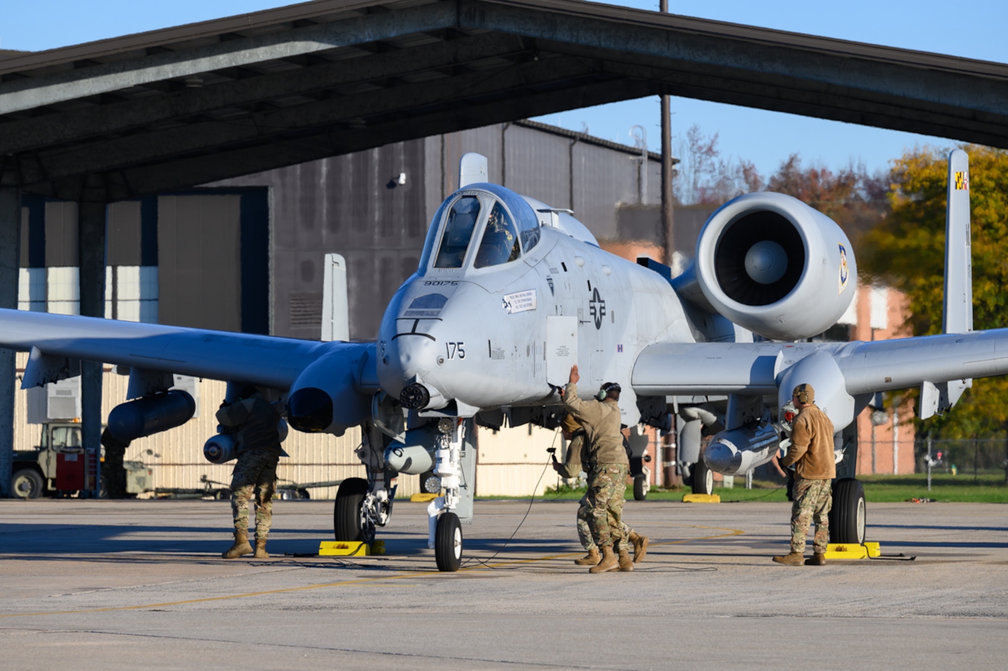 16 A-10C Thunderbolt II aircraft assigned to the 175th Wing, Maryland Air National Guard, conduct a mission generation exercise and an “elephant walk” at Warfield Air National Guard Base at Martin State Airport, Middle River, Md., November 3, 2021. The mission generation exercise highlighted the agility and rapid mobility of the MDANG's airpower, demonstrating their ability to launch combat-ready A-10s that are deployable for no-notice contingency operations. The 175th Wing trains to maintain lethal and combat-ready forces, prepared to deter or defeat any adversary who threatens U.S. or NATO interests.