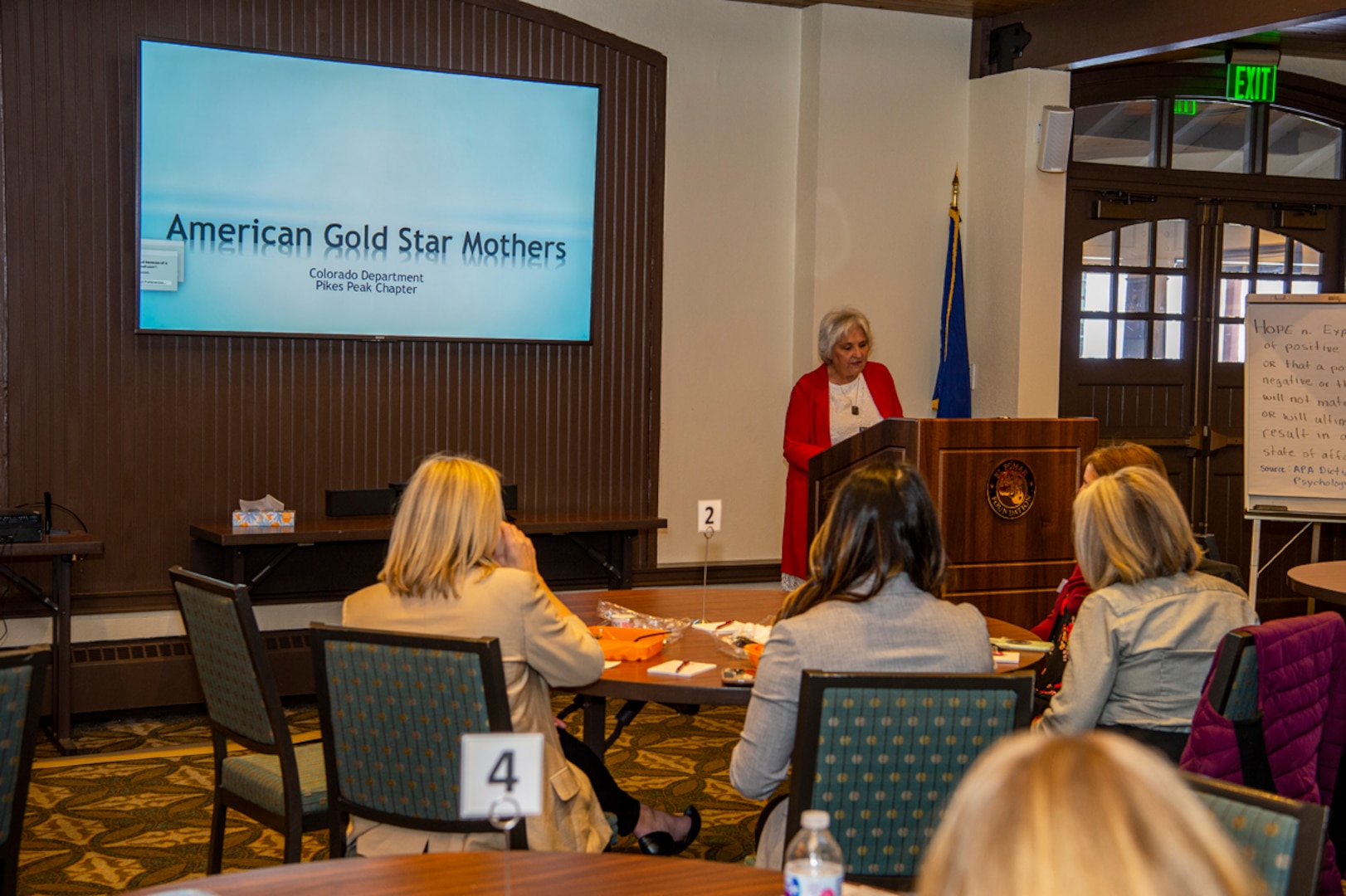 Scoti Springfield Domeij, Pikes Peak Gold Star Mothers vice president, shares the experiences of Gold Star families Oct. 28, 2021, at the Penrose House in Colorado Springs, Colorado, as part of the 2021 Fall Commander's Spouse Conference. Domeij, a Gold Star mother, lost her son U.S. Army Sgt. 1st Class Kristoffer Domeij of the 75th Ranger Regiment during his 14th combat deployment — who is recognized as the most deployed Soldier in American history to be killed in action. The Pikes Peak American Gold Star Mothers organization supports and provides resources to the mothers of those who lost their sons and daughters in service to the country. Scoti Springfield Domeij spoke to USSPACECOM's headquarters and component senior leaders’ spouses during the event, which was hosted in conjunction with the Fall Commander's Conference. Angie Dickinson, wife of Army Gen. James Dickinson, USSPACECOM commander, discussed strategies to enhance readiness and personal and family resiliency. Ensuring military families have these tools contributes to collective security and prosperity as USSPACECOM warfighters enable the preservation of the modern American way of life.