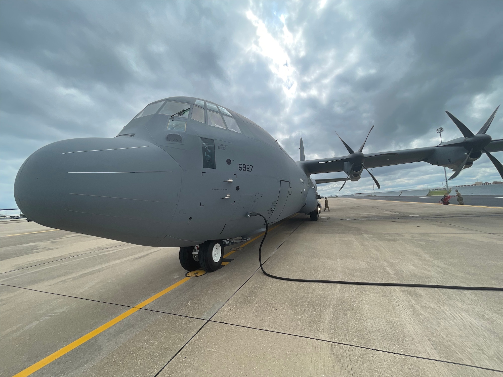 C-130J sits on runway