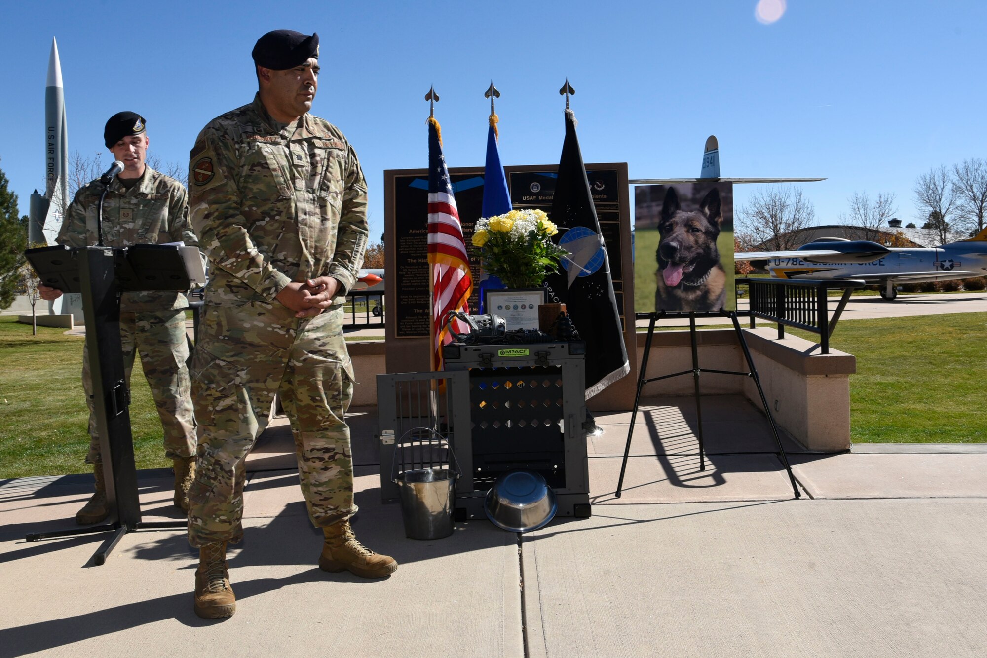 Lt. Col. Jamie Hernandez, 21st Security Forces Squadron commander, speaks to the audience