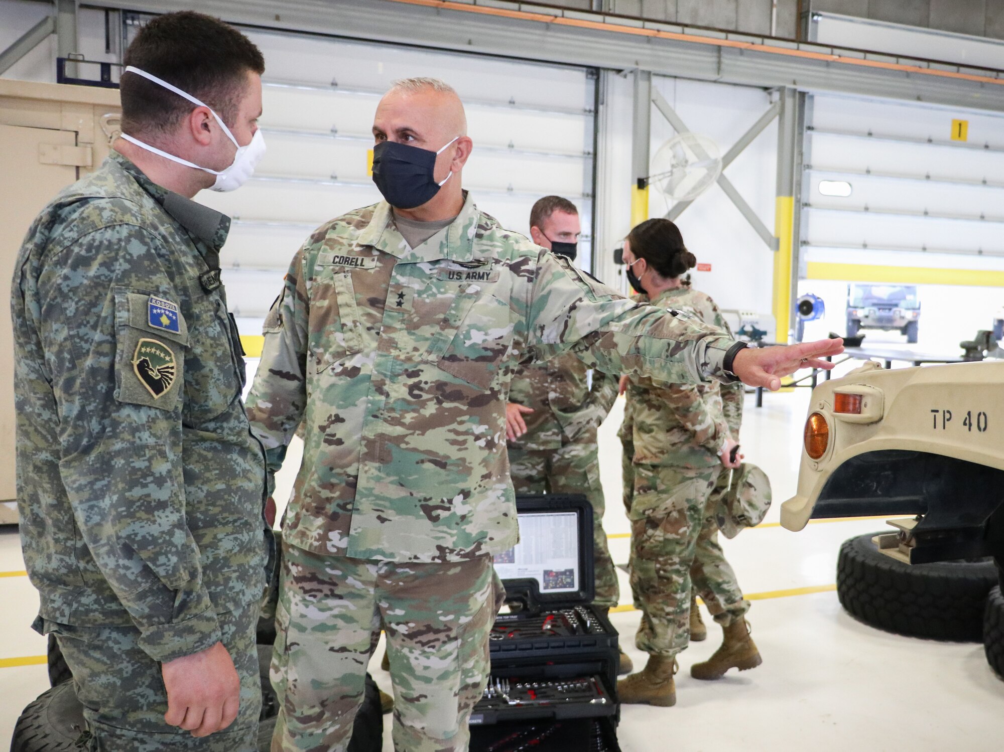 Maj. Gen. Ben Corell observes maintenance training conducted by Kosovo Security Force members Sept. 20, 2021, at Camp Dodge in Johnston, Iowa. This training was part of the National Guard Bureau’s State Partnership Program and the ongoing relationship between the Iowa National Guard and the Republic of Kosovo.