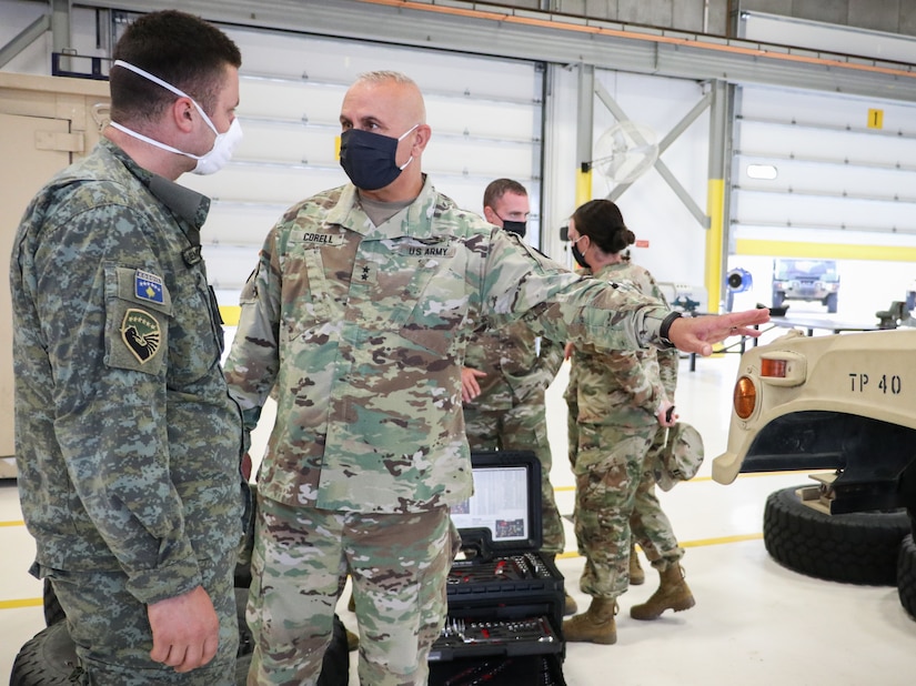 Maj. Gen. Ben Corell observes maintenance training conducted by Kosovo Security Force members Sept. 20, 2021, at Camp Dodge in Johnston, Iowa. This training was part of the National Guard Bureau’s State Partnership Program and the ongoing relationship between the Iowa National Guard and the Republic of Kosovo.