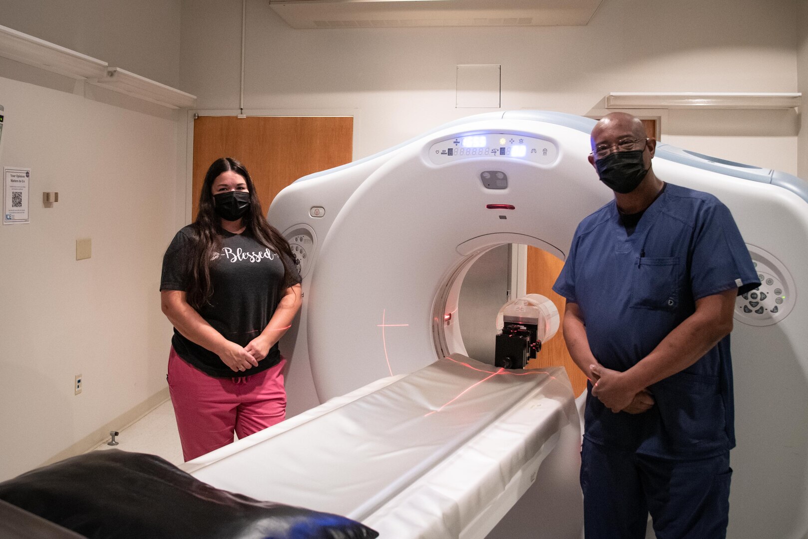 Ms. Laura Canfield, RT (R)(CT), left, and Mr. Tyrone Nevels, RT (R), right, serve as Radiologic Technologists aboard Naval Health Clinic Cherry Point.  Canfield and Nevels leverage subject matter expertise, training and technology to ensure patients seeking care receive accurate diagnoses and proper medical care.